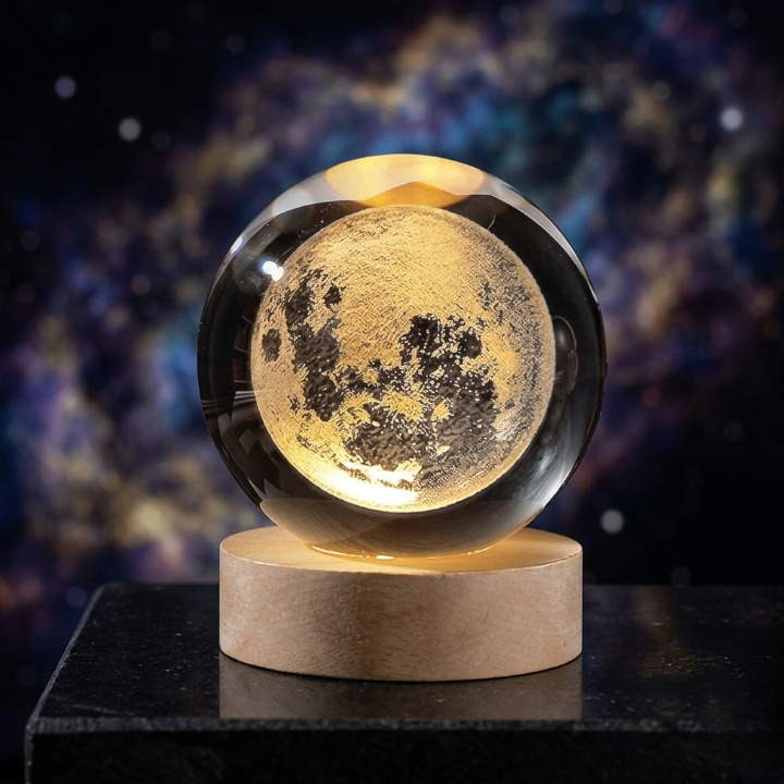 Galaxy Crystal Ball Night Light with Wooden Base