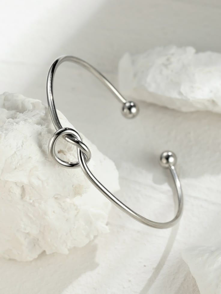 Korean Knot Design Bangle for Women – Elegant Gold & Silver Open Cuff Bracelet