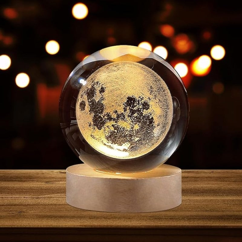 Galaxy Crystal Ball Night Light with Wooden Base