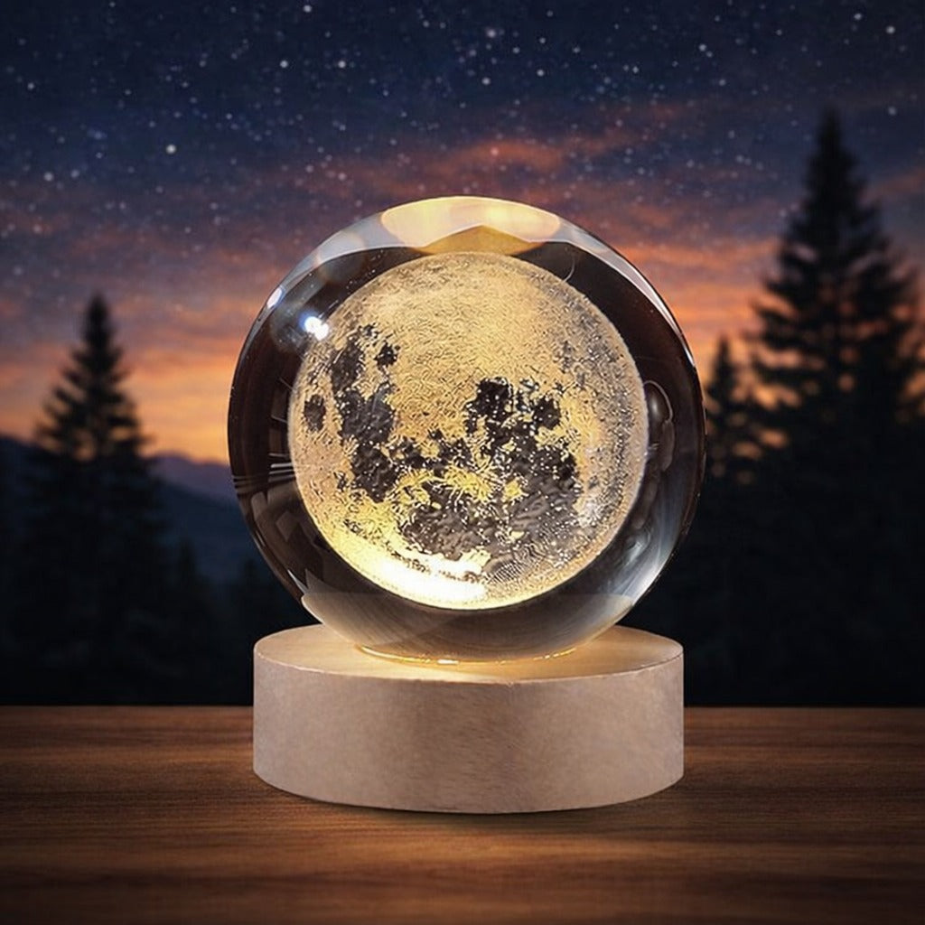 Galaxy Crystal Ball Night Light with Wooden Base