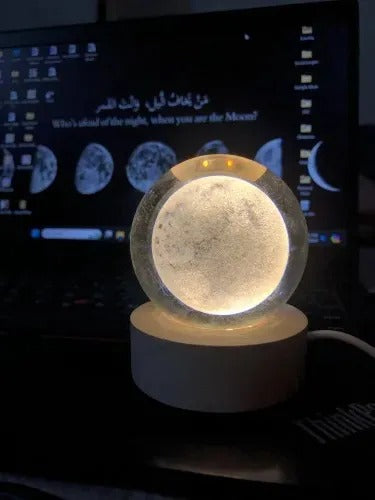 Galaxy Crystal Ball Night Light with Wooden Base