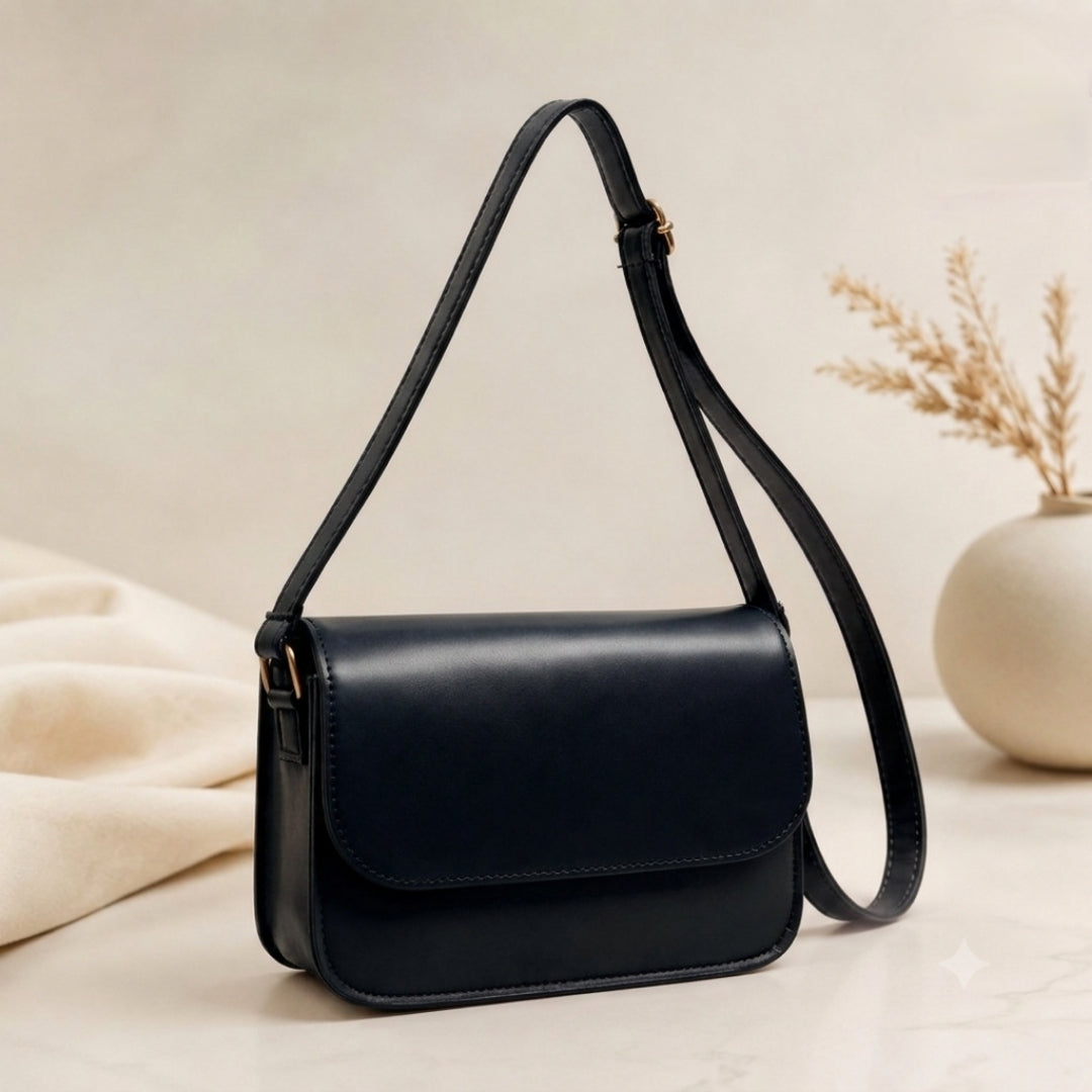 Classic Flap Crossbody Bag – Premium Leather-Look Handbag with Adjustable Strap & Gold Lock Closure