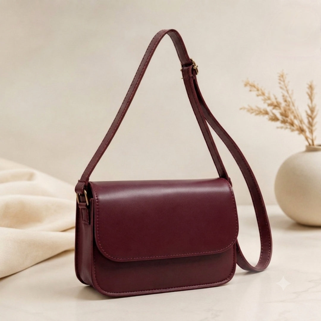 Classic Flap Crossbody Bag – Premium Leather-Look Handbag with Adjustable Strap & Gold Lock Closure