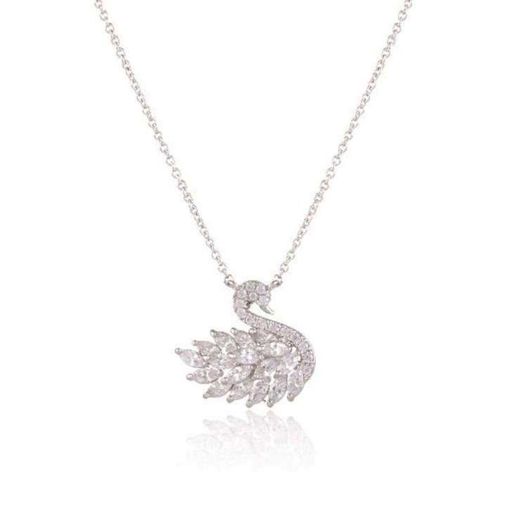 Swan Zircon Necklace for Women – Elegant Gold-Plated Crystal Swan Pendant Necklace (Pink)