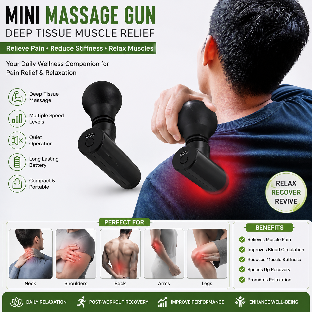 Mini Massage Gun for Deep Tissue Muscle Relief – Portable Handheld Electric Massager