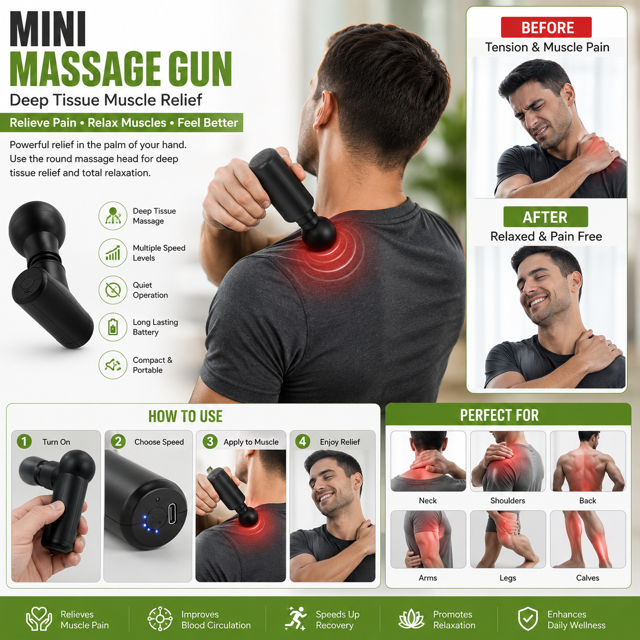 Mini Massage Gun for Deep Tissue Muscle Relief – Portable Handheld Electric Massager
