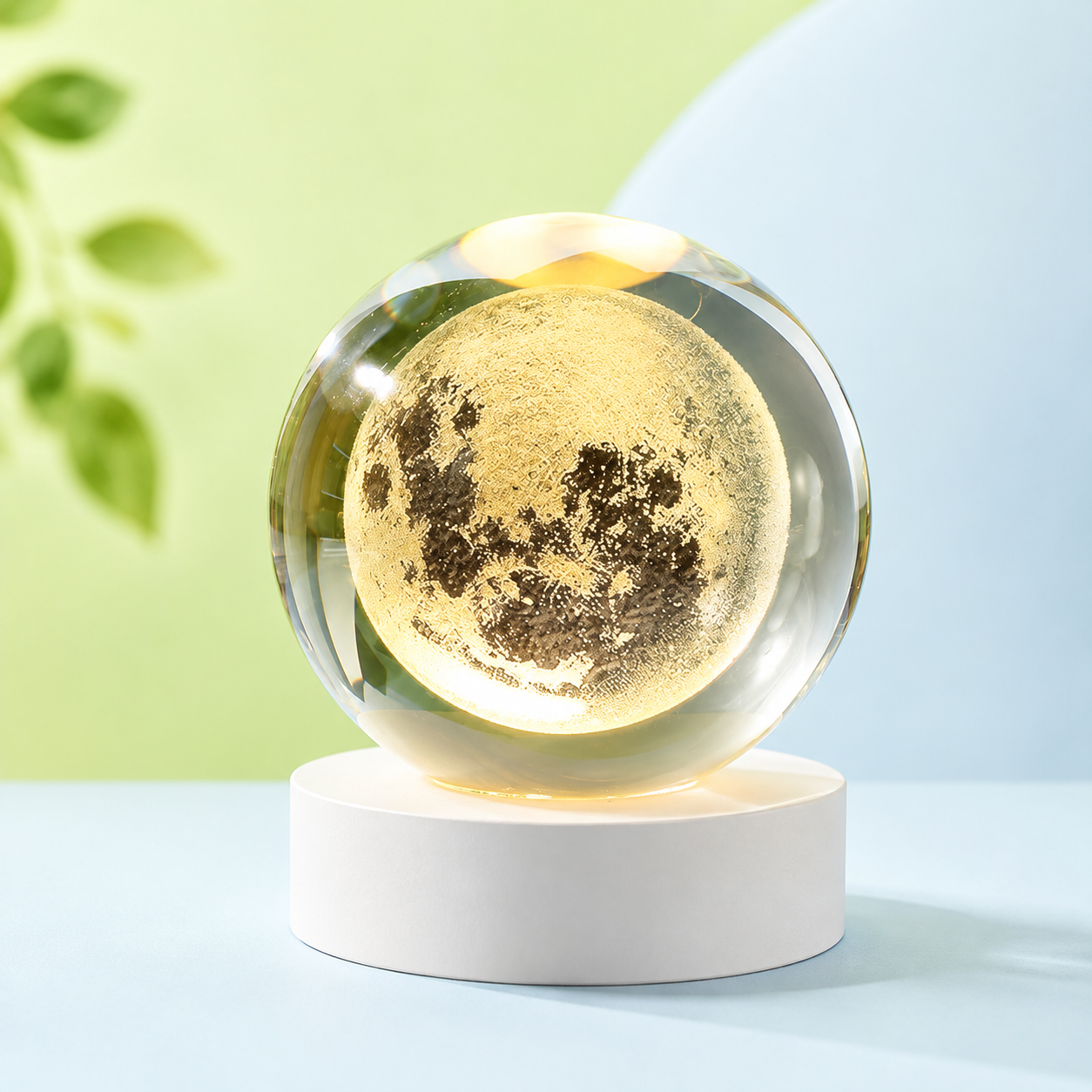 Galaxy Crystal Ball Night Light with Wooden Base