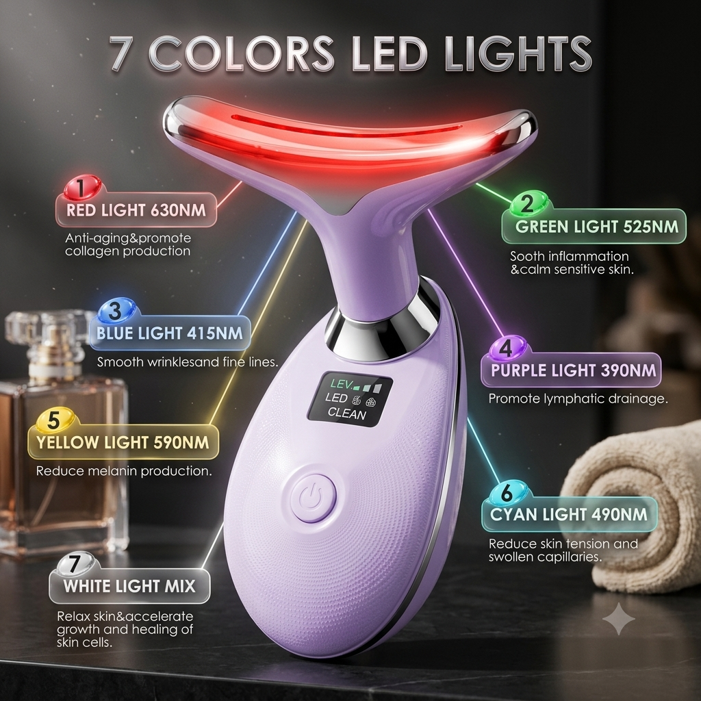Neck Lifting And Tightening Massager EMS Microcurrent Face And Neck Device With LED Light