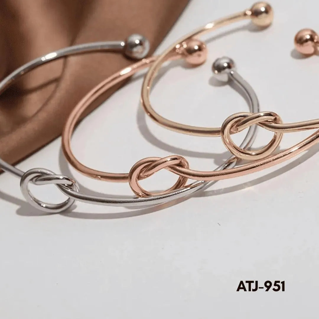 Korean Knot Design Bangle for Women – Elegant Gold & Silver Open Cuff Bracelet