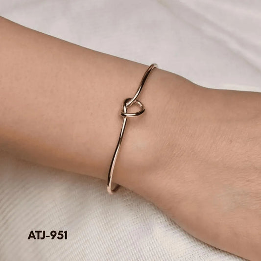 Korean Knot Design Bangle for Women – Elegant Gold & Silver Open Cuff Bracelet