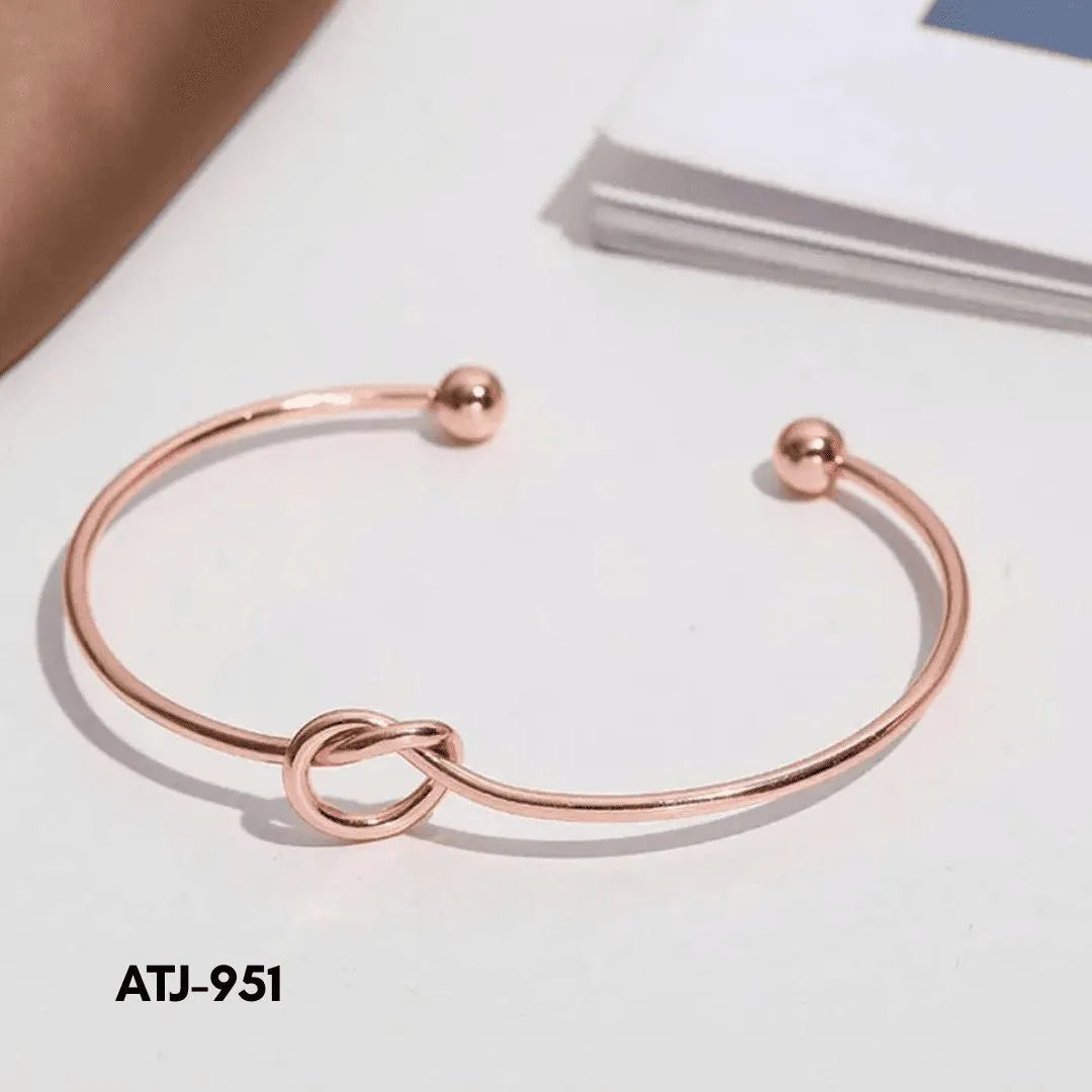 Korean Knot Design Bangle for Women – Elegant Gold & Silver Open Cuff Bracelet