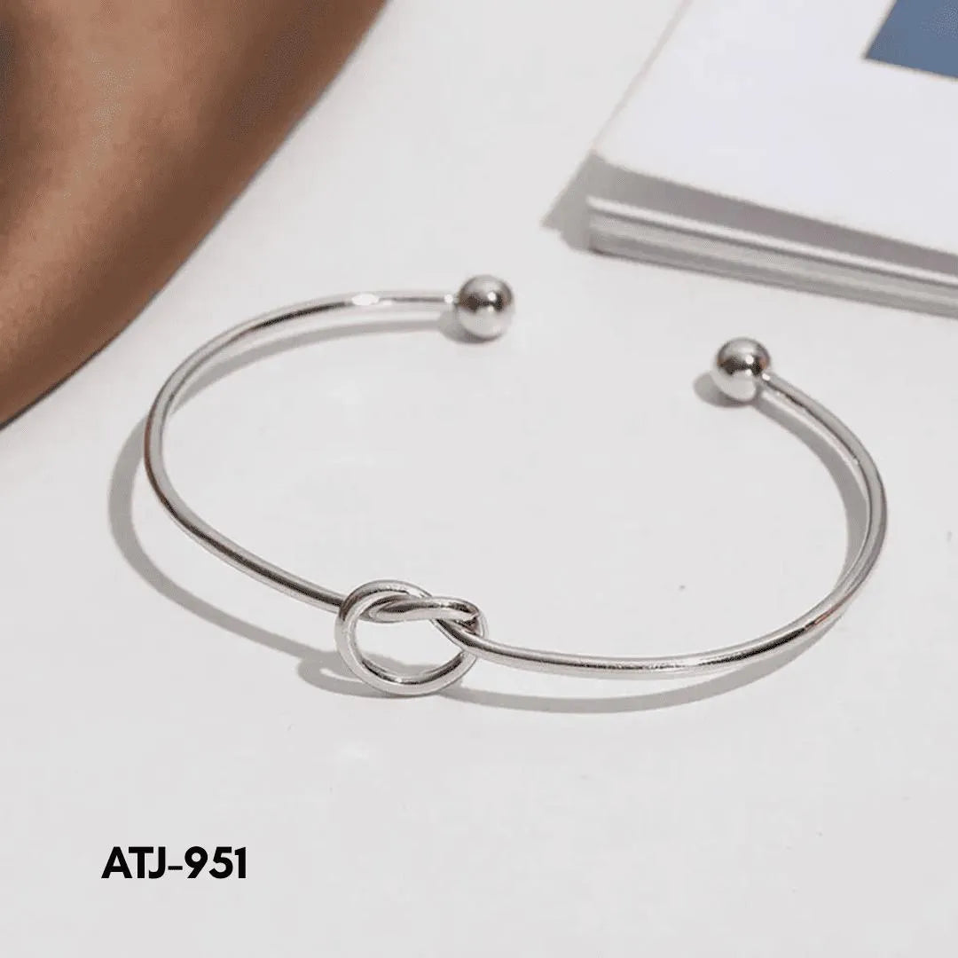 Korean Knot Design Bangle for Women – Elegant Gold & Silver Open Cuff Bracelet
