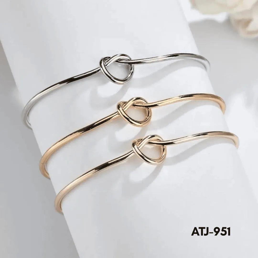Korean Knot Design Bangle for Women – Elegant Gold & Silver Open Cuff Bracelet