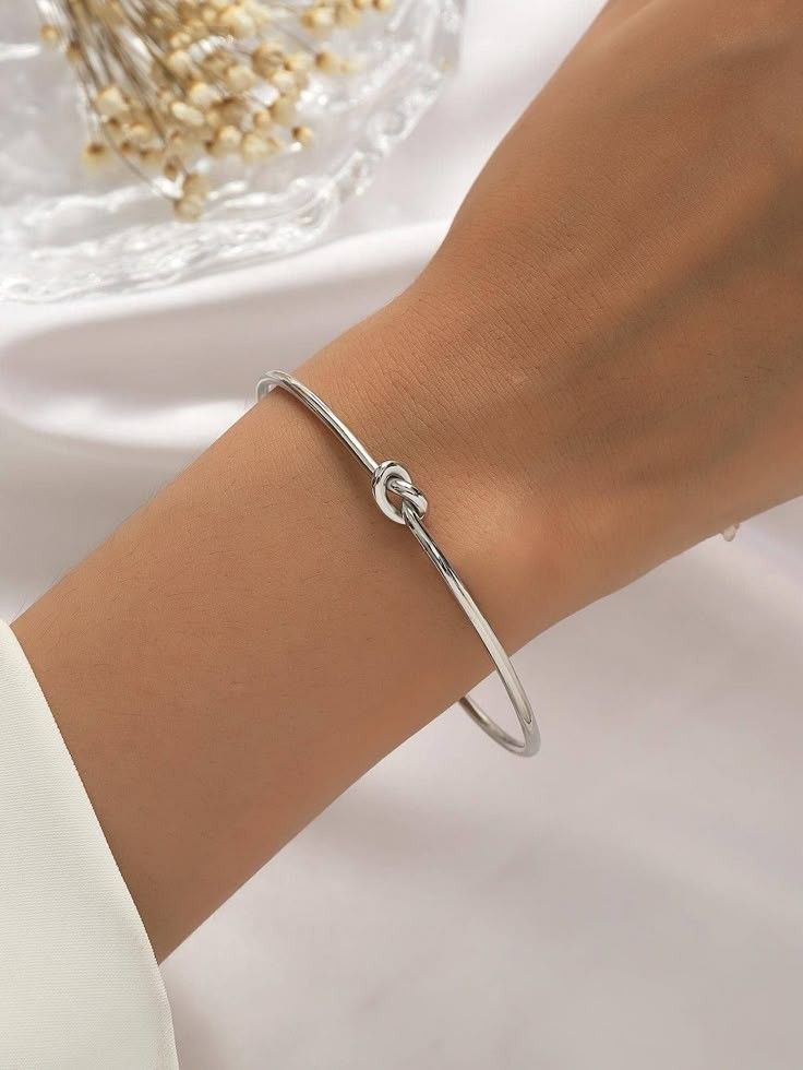Korean Knot Design Bangle for Women – Elegant Gold & Silver Open Cuff Bracelet